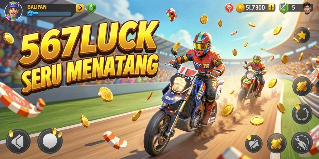 Tangkapan layar 567LUCK menampilkan balapan penuh aksi dan detail mobil yang memukau.