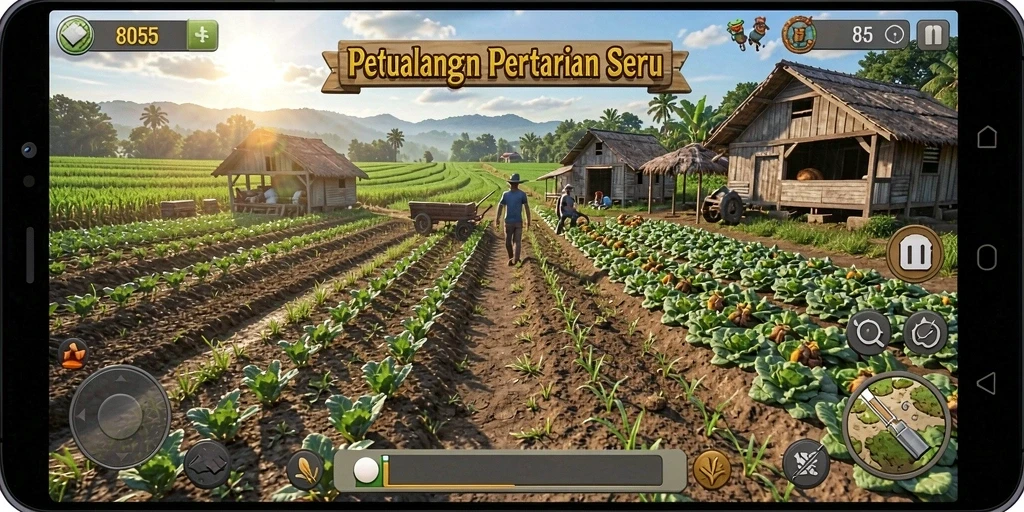 Tangkapan layar menunjukkan pengalaman bertani yang menyenangkan di 8055.