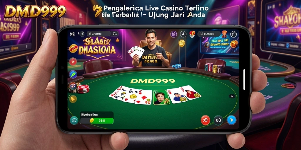 Screenshot gameplay DMD999 yang menampilkan dealer langsung di Live Casino.