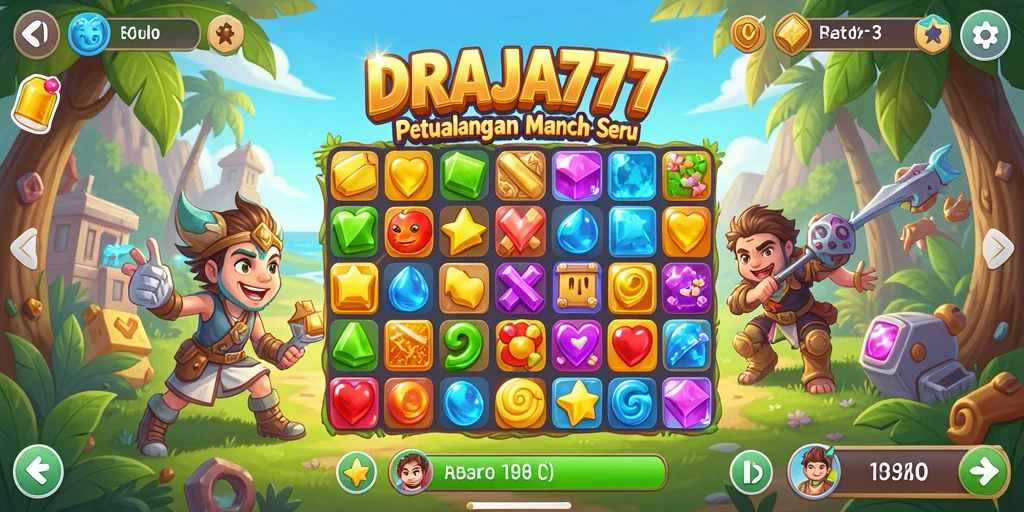 Tampilan gameplay DRAJA777 dengan kombinasi permata yang cerah.