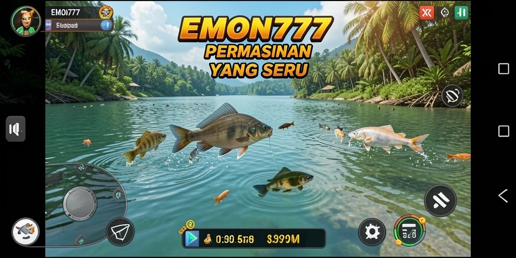 Screenshot gameplay EMON777 yang menampilkan aksi memancing seru.