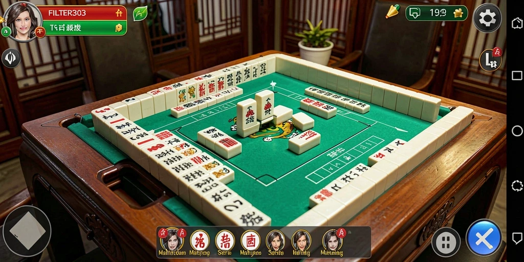 Screenshot utama FILTER303 menampilkan gameplay Mahjong yang seru.
