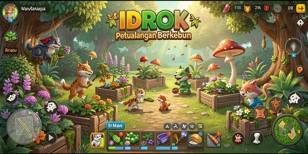 Tampilan menarik dari gameplay IDROK dalam mengelola kebun.