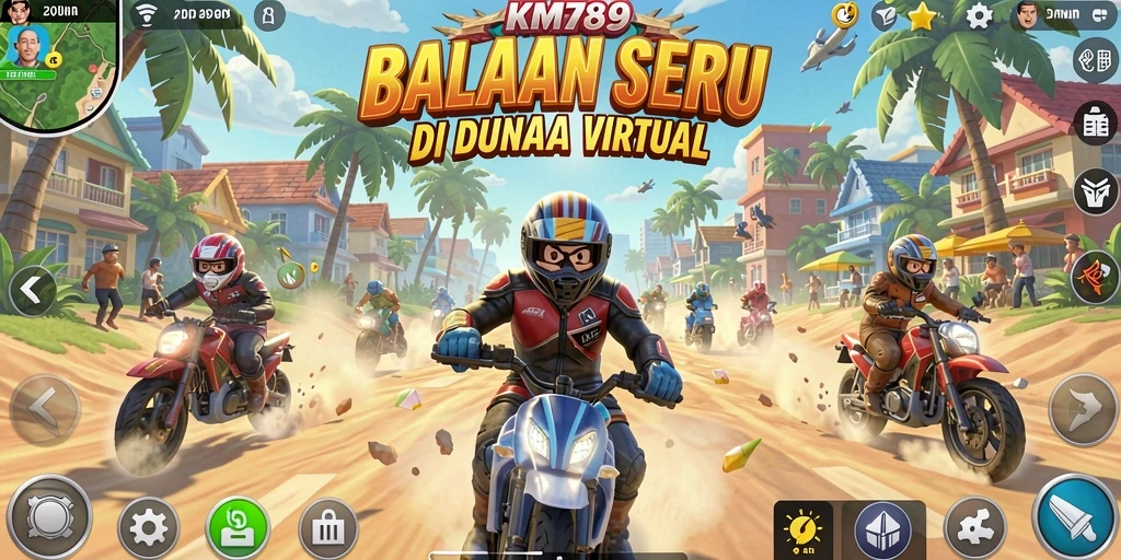 Screenshot gameplay KM789 menampilkan aksi balapan yang mendebarkan.