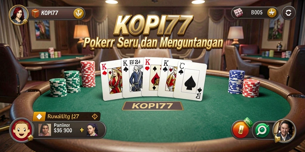 Tampilan gameplay KOPI77 dengan suasana poker yang intens.