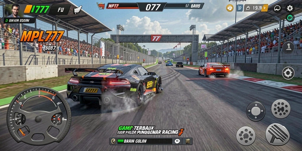 Tampilan gameplay seru dari MPL777 saat balapan di lintasan yang menantang.
