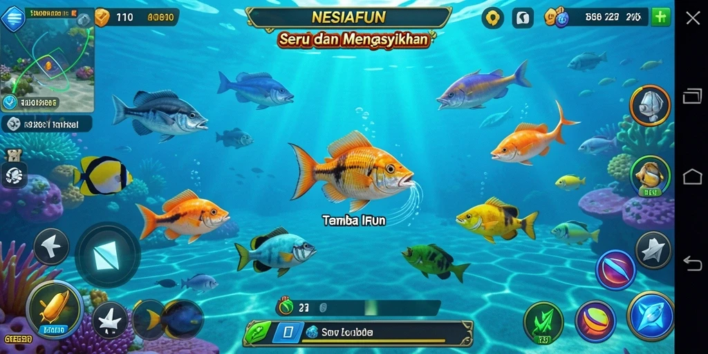 Tangkapan layar NESIAFUN yang menunjukkan aksi tembak ikan yang seru.