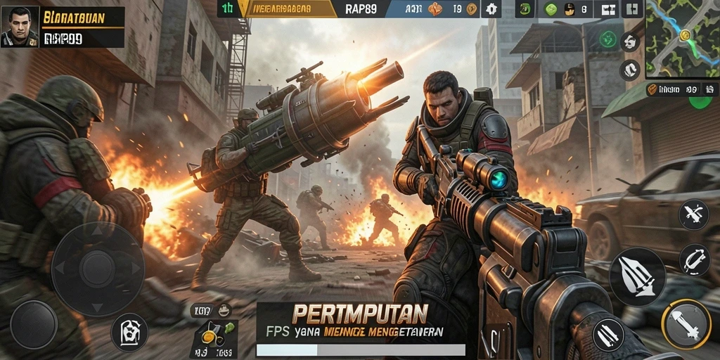Screenshot utama RAP89 menampilkan adegan pertempuran FPS yang mendebarkan.