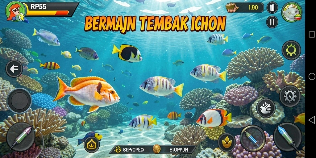 Screenshot gameplay dengan aksi tembak ikan yang mendebarkan.