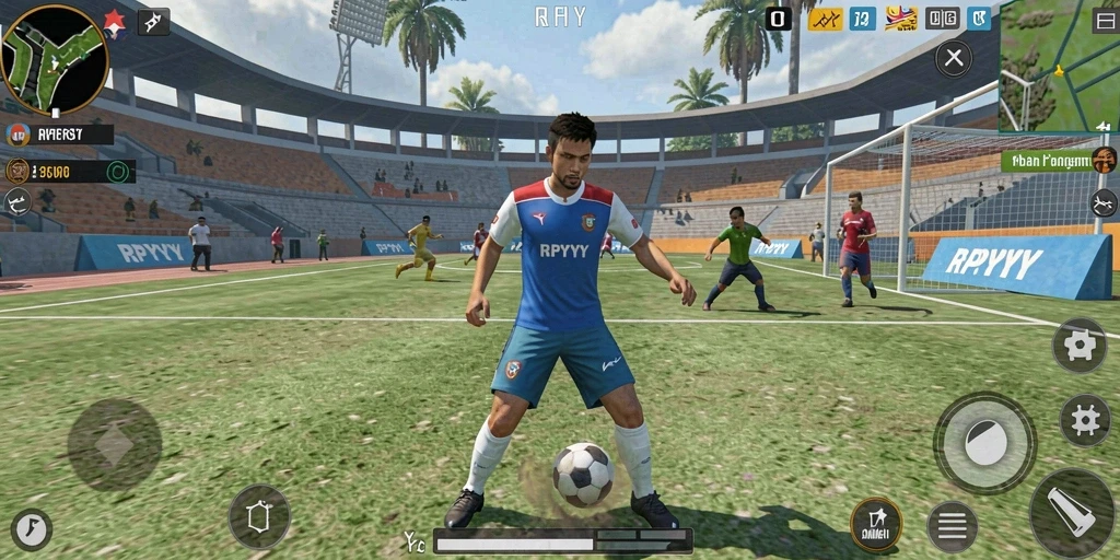 Tangkapan layar utama RPYYY menampilkan gameplay olahraga yang seru dan interaktif.