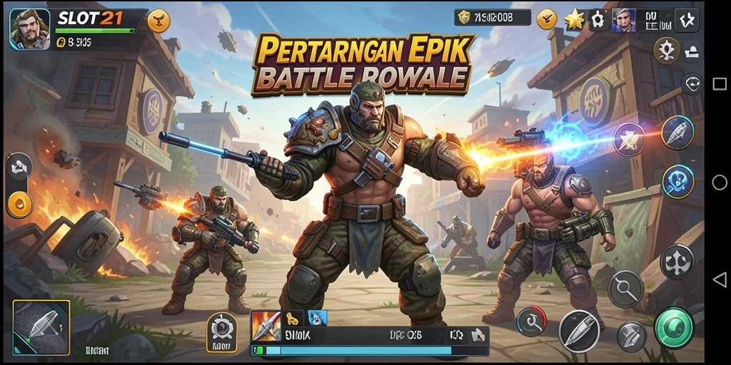 Tangkapan layar SLOT21 menampilkan pertempuran intens dalam arena Battle Royale.