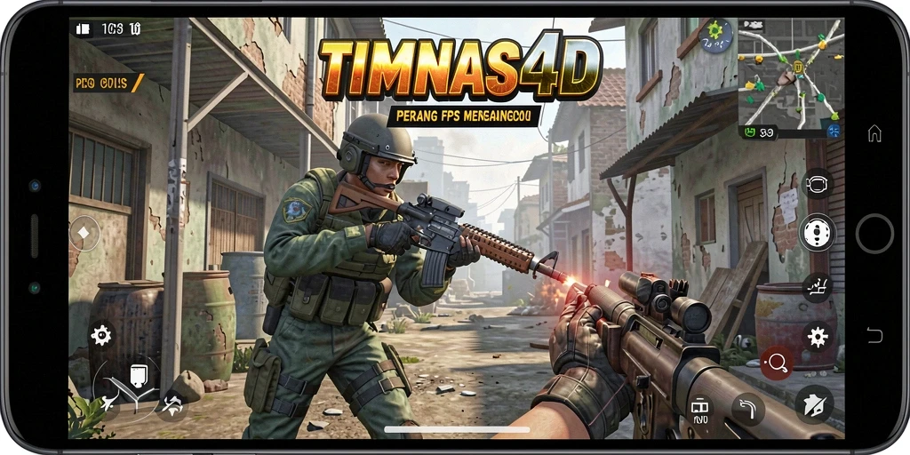 Screenshot gameplay TIMNAS4D yang menampilkan aksi FPS yang intens.