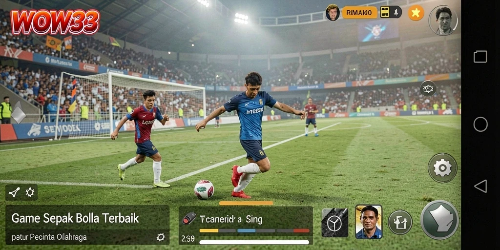 Tampilan gameplay WOW33 yang dinamis dan seru di lapangan sepak bola.