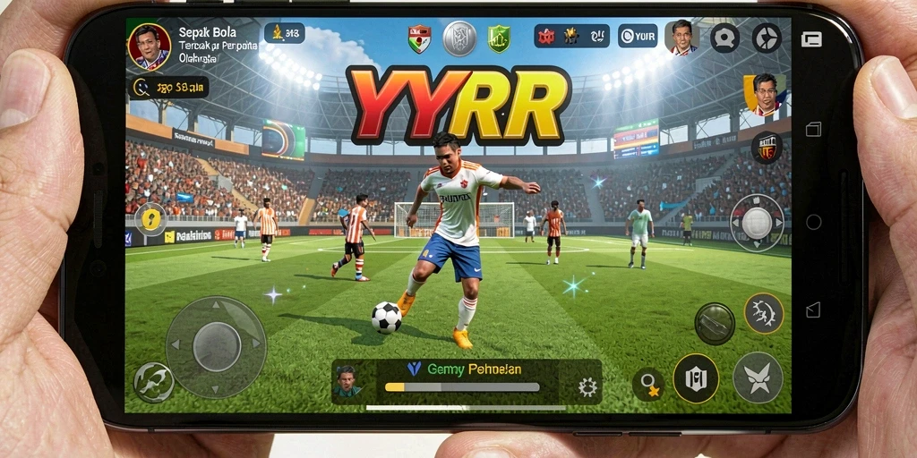 Tampilan gameplay YYRR yang seru dengan aksi sepak bola yang mendebarkan.